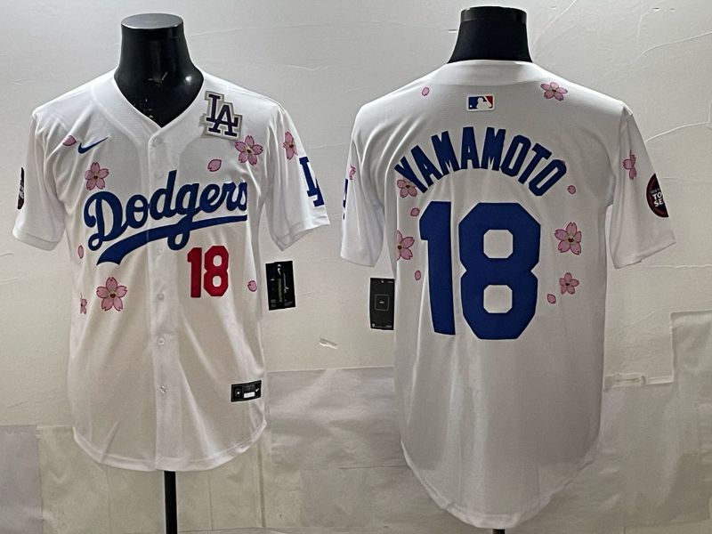 Men 2025 Los Angeles Dodgers #18 Yamamoto White Sakura Edition Nike MLB Jersey style 006->los angeles dodgers->MLB Jersey